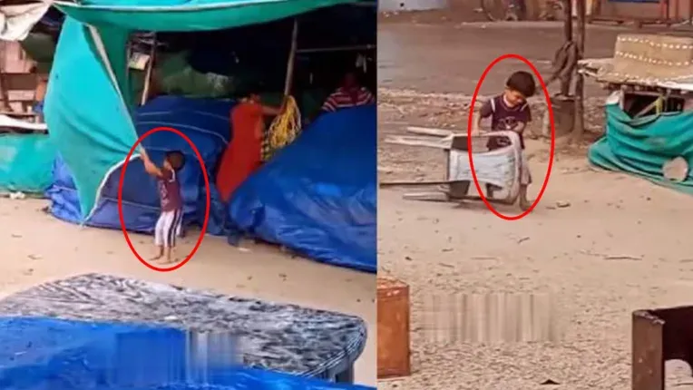 Viral Video | Small child saved parents' shop falling due to strong wind, this viral video will touch your heart